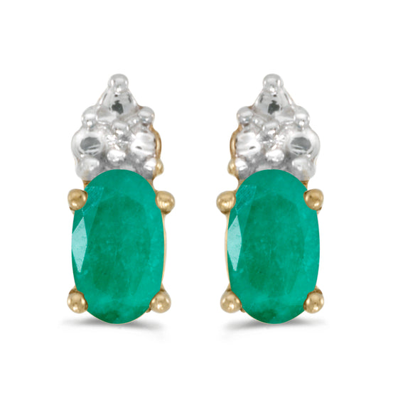 14k Yellow Gold Oval Emerald Earrings