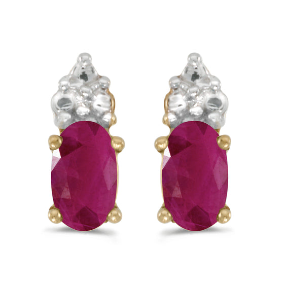 14k Yellow Gold Oval Ruby Earrings