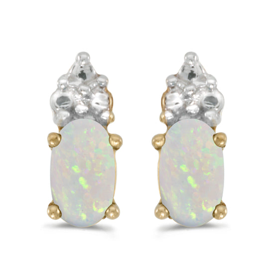 14k Yellow Gold Oval Opal Earrings