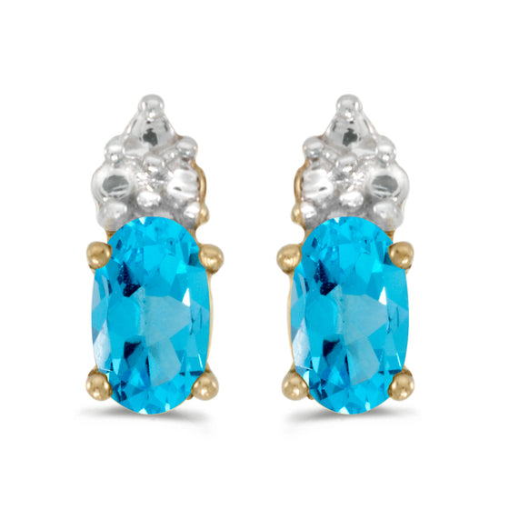 14k Yellow Gold Oval Blue Topaz Earrings