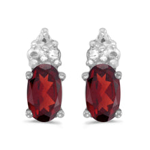  14k White Gold Oval Garnet Earrings