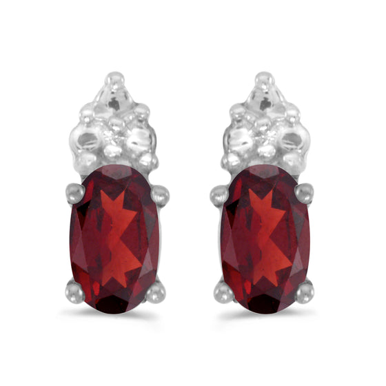 14k White Gold Oval Garnet Earrings