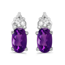  14k White Gold Oval Amethyst Earrings
