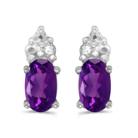 14k White Gold Oval Amethyst Earrings
