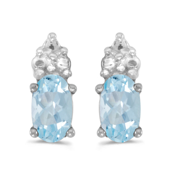 14k White Gold Oval Aquamarine Earrings