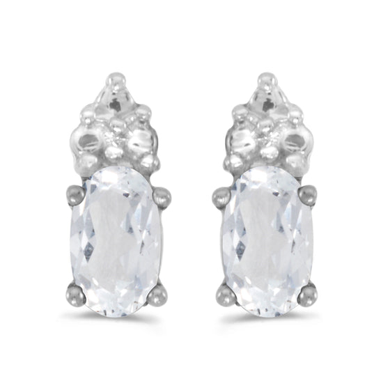 14k White Gold Oval White Topaz Earrings