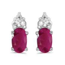  14k White Gold Oval Ruby Earrings