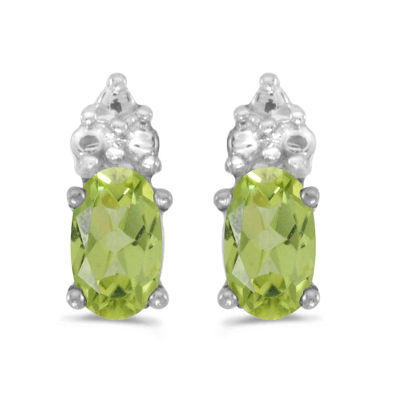 14k White Gold Oval Peridot Earrings