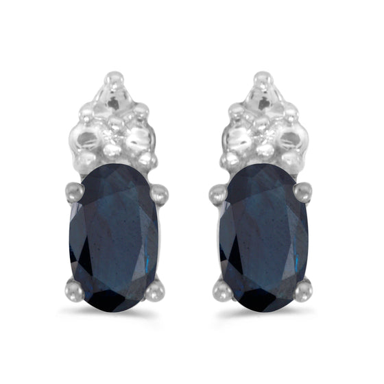14k White Gold Oval Sapphire Earrings