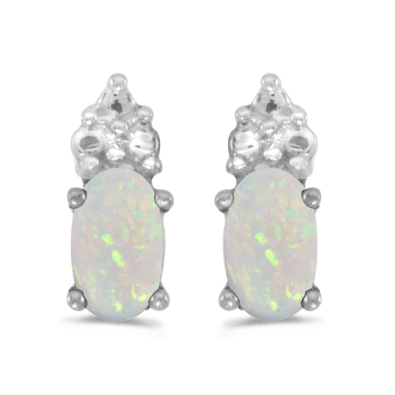 14k White Gold Oval Opal Earrings