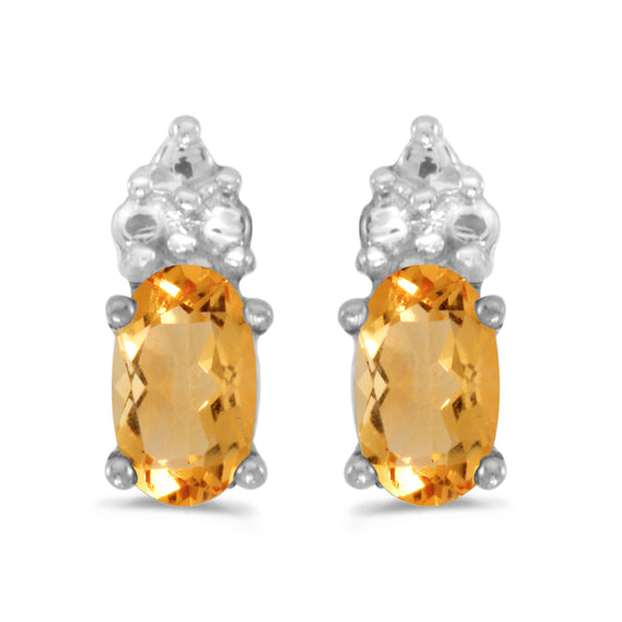 14k White Gold Oval Citrine Earrings