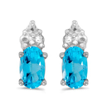  14k White Gold Oval Blue Topaz Earrings