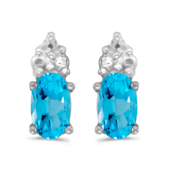 14k White Gold Oval Blue Topaz Earrings