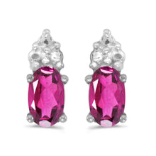  14k White Gold Oval Pink Topaz Earrings