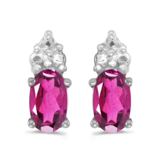 14k White Gold Oval Pink Topaz Earrings