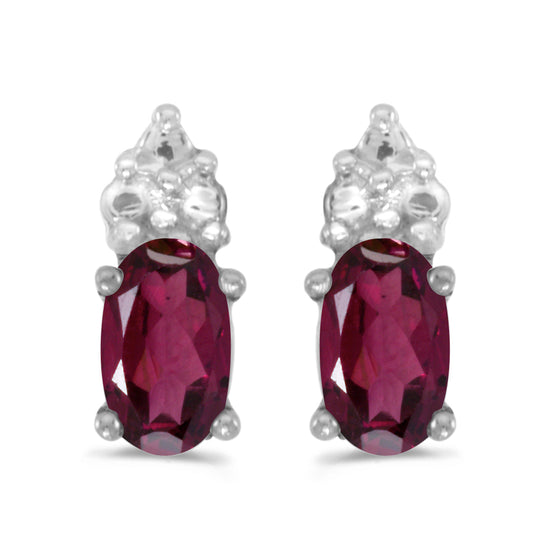 14k White Gold Oval Rhodolite Garnet Earrings