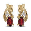 14k Yellow Gold Oval Garnet And Diamond Earrings
