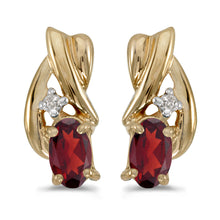  14k Yellow Gold Oval Garnet And Diamond Earrings