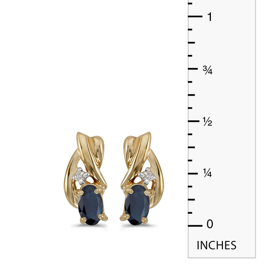 14k Yellow Gold Oval Sapphire And Diamond Earrings