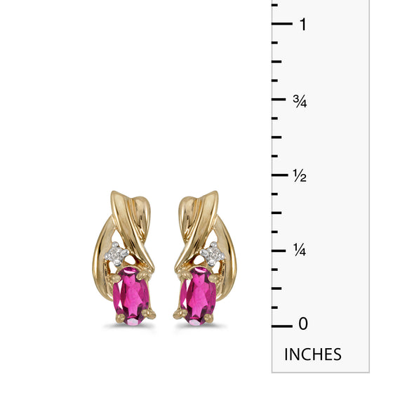 14k Yellow Gold Oval Pink Topaz And Diamond Earrings