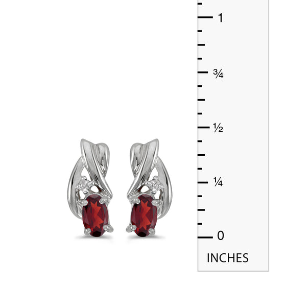 14k White Gold Oval Garnet And Diamond Earrings