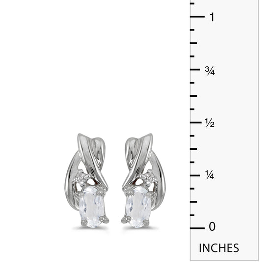 14k White Gold Oval White Topaz And Diamond Earrings