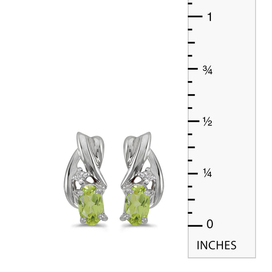 14k White Gold Oval Peridot And Diamond Earrings