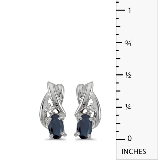 14k White Gold Oval Sapphire And Diamond Earrings