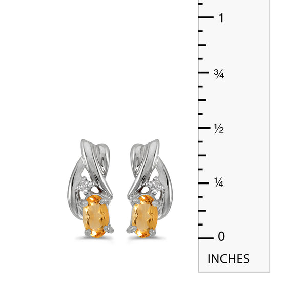 14k White Gold Oval Citrine And Diamond Earrings