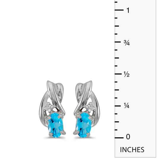 14k White Gold Oval Blue Topaz And Diamond Earrings