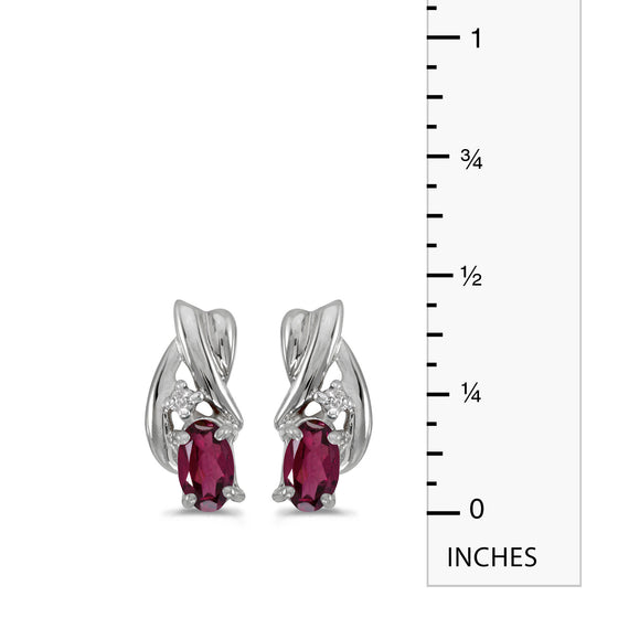 14k White Gold Oval Rhodolite Garnet And Diamond Earrings