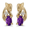 14k Yellow Gold Oval Amethyst And Diamond Earrings