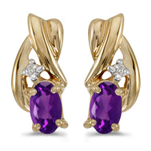  14k Yellow Gold Oval Amethyst And Diamond Earrings