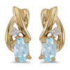 14k Yellow Gold Oval Aquamarine And Diamond Earrings