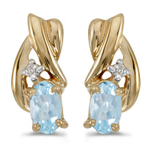  14k Yellow Gold Oval Aquamarine And Diamond Earrings