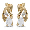 14k Yellow Gold Oval White Topaz And Diamond Earrings