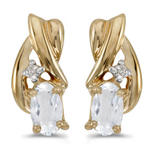  14k Yellow Gold Oval White Topaz And Diamond Earrings