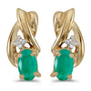 14k Yellow Gold Oval Emerald And Diamond Earrings