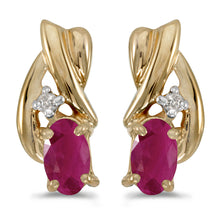  14k Yellow Gold Oval Ruby And Diamond Earrings