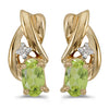 14k Yellow Gold Oval Peridot And Diamond Earrings