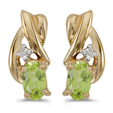  14k Yellow Gold Oval Peridot And Diamond Earrings