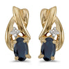 14k Yellow Gold Oval Sapphire And Diamond Earrings