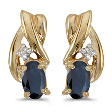  14k Yellow Gold Oval Sapphire And Diamond Earrings