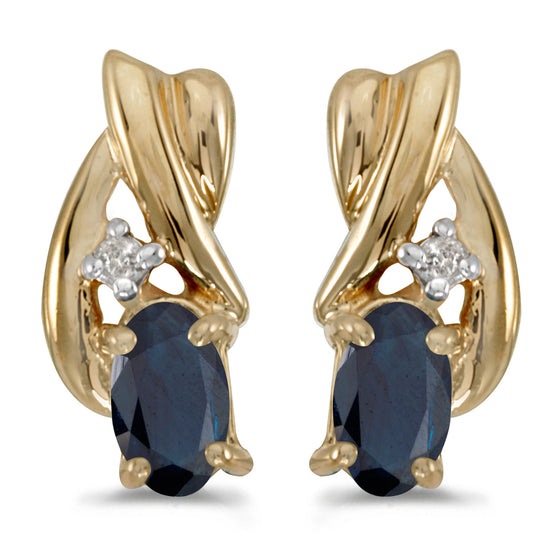 14k Yellow Gold Oval Sapphire And Diamond Earrings