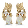 14k Yellow Gold Oval Opal And Diamond Earrings