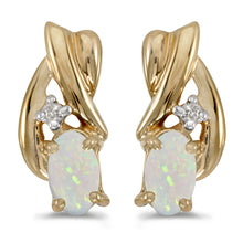  14k Yellow Gold Oval Opal And Diamond Earrings