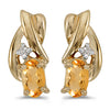 14k Yellow Gold Oval Citrine And Diamond Earrings