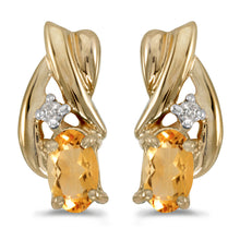  14k Yellow Gold Oval Citrine And Diamond Earrings