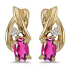 14k Yellow Gold Oval Pink Topaz And Diamond Earrings