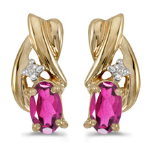  14k Yellow Gold Oval Pink Topaz And Diamond Earrings
